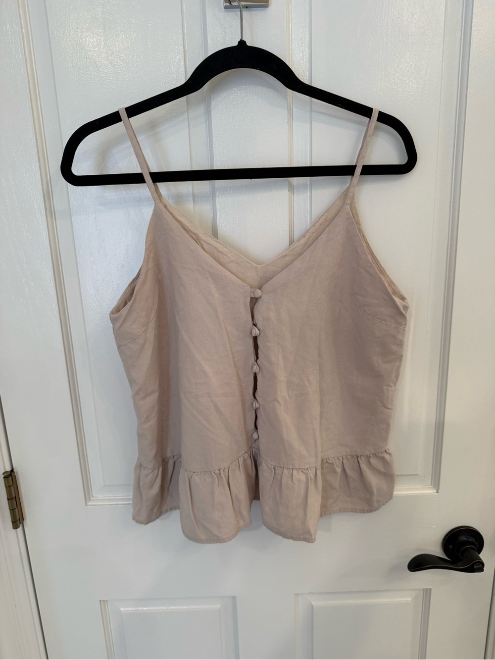 Everly Women’s V-Neck Spaghetti Strap Peplum Top - Light Beige